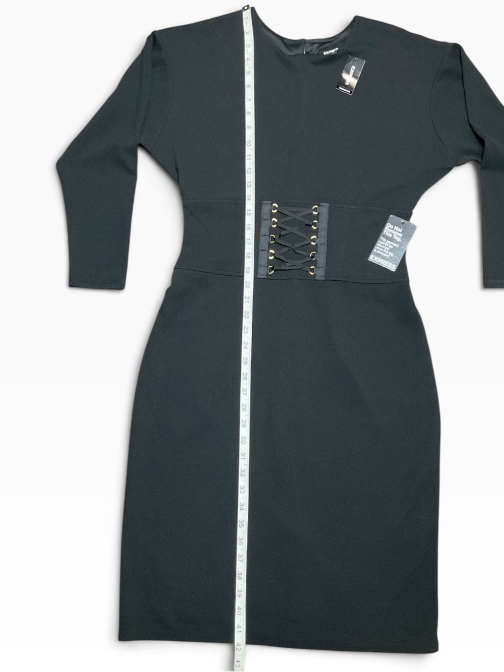 Express Black Long-Sleeve Lace-Up Waist Sheath Dress Size Medium NWT - Picture 3 of 8